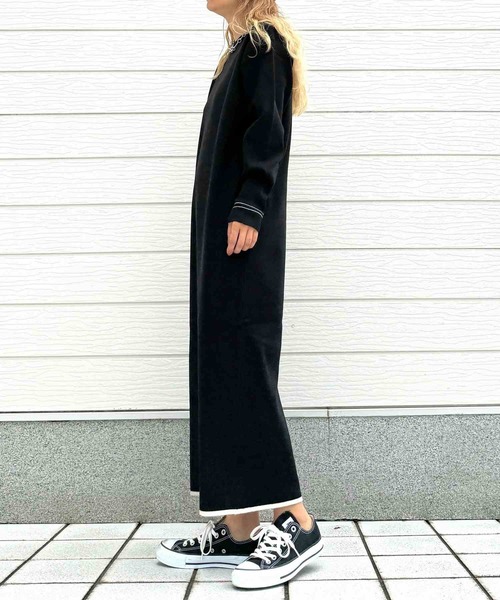 Q（キュー）の「やわもち配色ラインワンピース（ワンピース・レディース・ブラック/チャコールグレー・MEDIUM）」の16枚目の写真