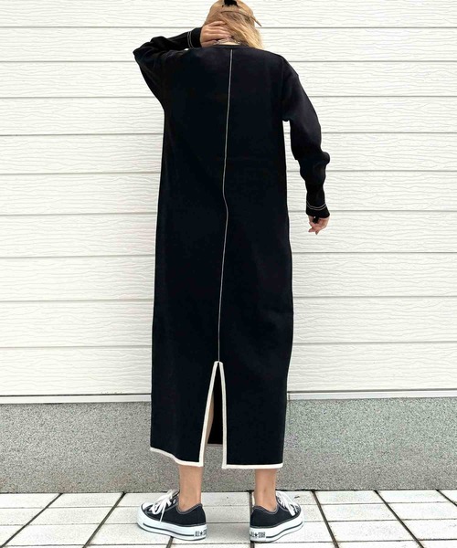 Q（キュー）の「やわもち配色ラインワンピース（ワンピース・レディース・ブラック/チャコールグレー・MEDIUM）」の17枚目の写真