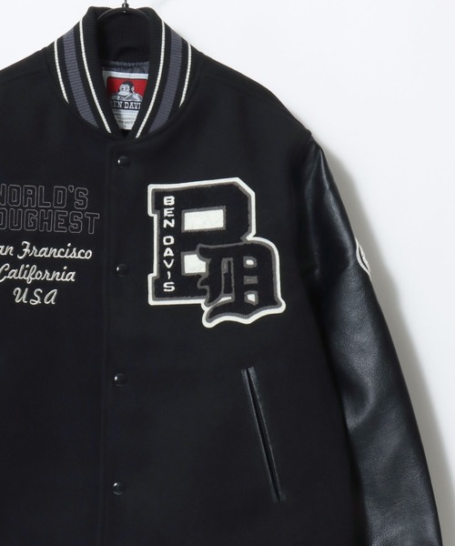 BEN DAVIS（ベンデイビス）の「BEN DAVIS/ベンデイビス BD STADIUM JACKET/オーバーサイズ フェイクメルトン フェイクレザースリーブ バック刺繍 スタジアムジャケット/スタジャン/中綿ジャケット/レディース メンズ（スタジャン・メンズ・ブラック/ブラック系その他・M/L/XL）」の5枚目の写真