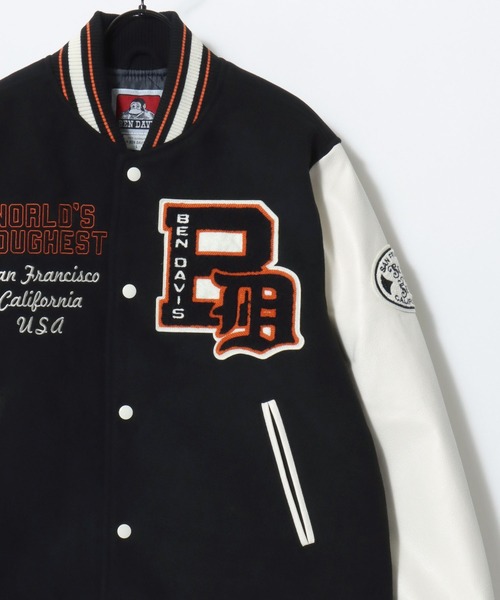 BEN DAVIS（ベンデイビス）の「BEN DAVIS/ベンデイビス BD STADIUM JACKET/オーバーサイズ フェイクメルトン フェイクレザースリーブ バック刺繍 スタジアムジャケット/スタジャン/中綿ジャケット/レディース メンズ（スタジャン・メンズ・ブラック/ブラック系その他・M/L/XL）」の3枚目の写真