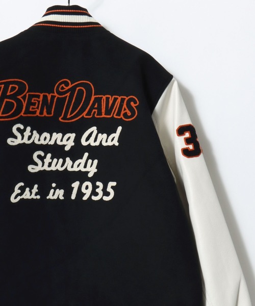 BEN DAVIS（ベンデイビス）の「BEN DAVIS/ベンデイビス BD STADIUM JACKET/オーバーサイズ フェイクメルトン フェイクレザースリーブ バック刺繍 スタジアムジャケット/スタジャン/中綿ジャケット/レディース メンズ（スタジャン・メンズ・ブラック/ブラック系その他・M/L/XL）」の4枚目の写真