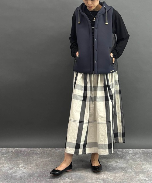 異素材使いのフードベスト（ベスト）｜NICOLE white（ニコルホワイト