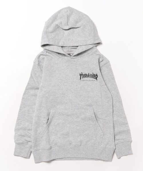 【堀米着用デザイン】　希少　supreme× THRASHER パーカー　グレー THRASHER（スラッシャー） パーカー ダメージ デニムロゴ フルジップ