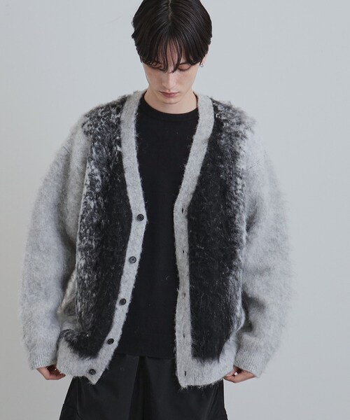 tk.TAKEO KIKUCHI（ティーケータケオキクチ）の「ボールドストライプシャギーニットVカーディガン（カーディガン/ボレロ・メンズ・ライトグレー/ブラウン系その他/ブラック・01/02/03）」の6枚目の写真