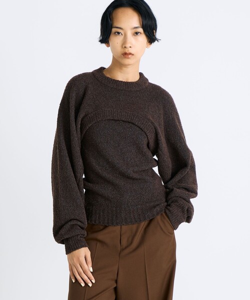 EDITION（エディション）の「ウールブークレー クロップドニット（ニット/セーター・レディース・キャメル/ピンク・FREE）」の4枚目の写真