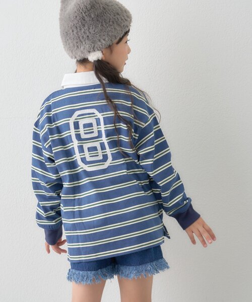 PENNEYS(ぺニーズ)の「【KIDS】【FOX×TYPY】《ジュニアサイズあり》ボーダーラガーシャツ(Tシャツ/カットソー・キッズ・グリーン/サックスブルー/ピンク/ネイビー/チャコールグレー・110/130/150)」の3枚目の写真
