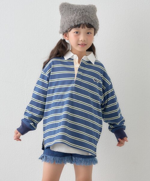 PENNEYS(ぺニーズ)の「【KIDS】【FOX×TYPY】《ジュニアサイズあり》ボーダーラガーシャツ(Tシャツ/カットソー・キッズ・グリーン/サックスブルー/ピンク/ネイビー/チャコールグレー・110/130/150)」の14枚目の写真