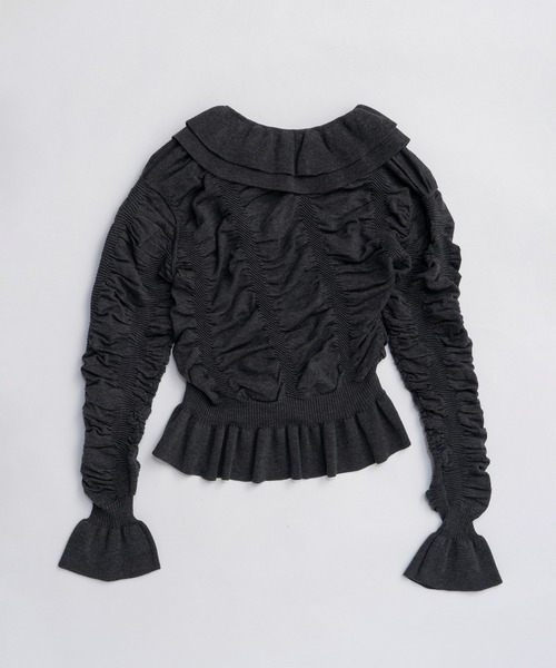 PRANK PROJECT(プランクプロジェクト)の「シャーリングラッフルニット / Sharling Ruffled Knit(ニット/セーター・レディース・グレー/ブラック・FREE)」の11枚目の写真