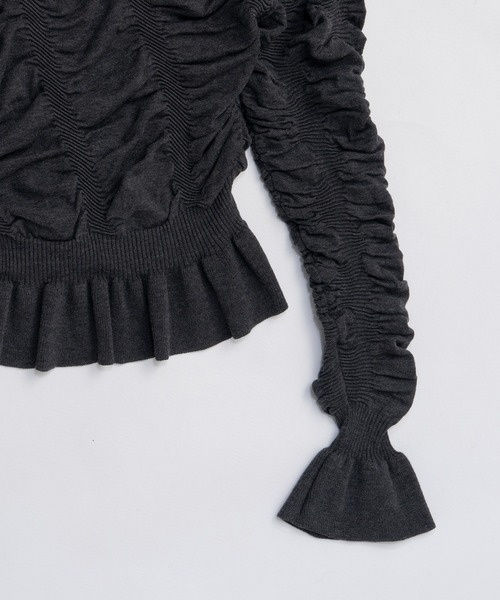 PRANK PROJECT(プランクプロジェクト)の「シャーリングラッフルニット / Sharling Ruffled Knit(ニット/セーター・レディース・グレー/ブラック・FREE)」の15枚目の写真