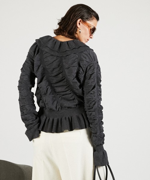 PRANK PROJECT(プランクプロジェクト)の「シャーリングラッフルニット / Sharling Ruffled Knit(ニット/セーター・レディース・グレー/ブラック・FREE)」の7枚目の写真