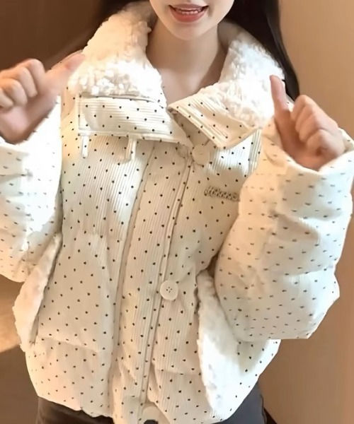 Mejoul（メジュール）の「もこもこボアカラードット柄コーデュロイ中綿ショートジャケット（ダウンジャケット/コート・レディース・ホワイト・M/L）」の20枚目の写真