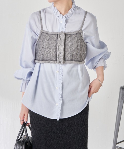 COLLAGE GALLARDAGALANTE（コラージュガリャルダガランテ）の「チュールドッキングキャミ（キャミソール・レディース・グレー/ブラック・FREE）」の4枚目の写真