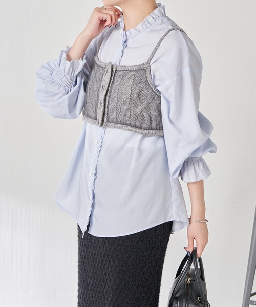 COLLAGE GALLARDAGALANTE（コラージュガリャルダガランテ）の「チュールドッキングキャミ（キャミソール・レディース・グレー/ブラック・FREE）」の5枚目の写真