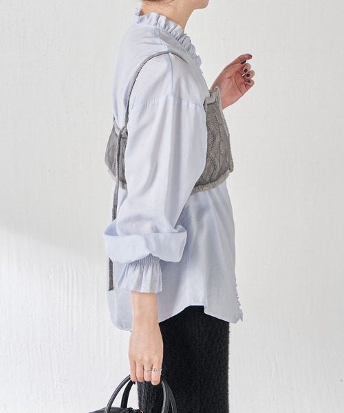 COLLAGE GALLARDAGALANTE（コラージュガリャルダガランテ）の「チュールドッキングキャミ（キャミソール・レディース・グレー/ブラック・FREE）」の7枚目の写真