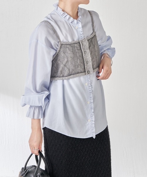 COLLAGE GALLARDAGALANTE（コラージュガリャルダガランテ）の「チュールドッキングキャミ（キャミソール・レディース・グレー/ブラック・FREE）」の8枚目の写真