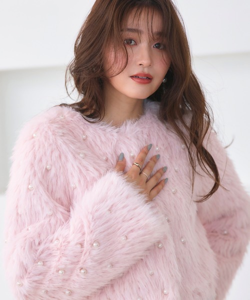 RUIRUE BOUTIQUE（ルイルエブティック）の「パール × エコファー フラッフィー パーティー ジャケット ｜ アウター / ファーコート / コート / ショートコート / エコファーコート（その他アウター・レディース・ホワイト/ピンク/ベージュ/ブラック・L/M）」の14枚目の写真