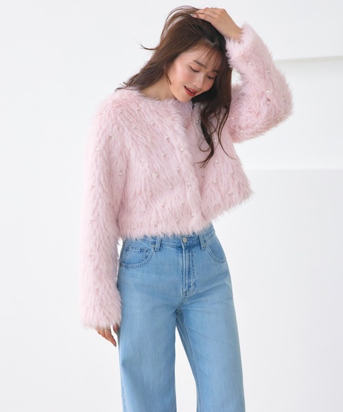 RUIRUE BOUTIQUE（ルイルエブティック）の「パール × エコファー フラッフィー パーティー ジャケット ｜ アウター / ファーコート / コート / ショートコート / エコファーコート（その他アウター・レディース・ホワイト/ピンク/ベージュ/ブラック・L/M）」の15枚目の写真