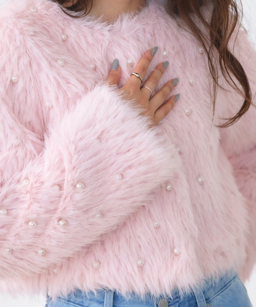 RUIRUE BOUTIQUE（ルイルエブティック）の「パール × エコファー フラッフィー パーティー ジャケット ｜ アウター / ファーコート / コート / ショートコート / エコファーコート（その他アウター・レディース・ホワイト/ピンク/ベージュ/ブラック・L/M）」の17枚目の写真