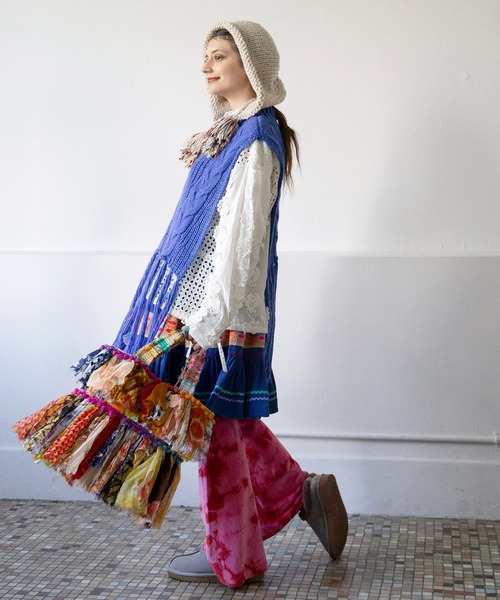 チャイハネ（チャイハネ）の「【チャイハネ】ルティフリンジニットベスト（ベスト・レディース・ホワイト/ピンク/ブラック/ブルー・FREE）」の6枚目の写真