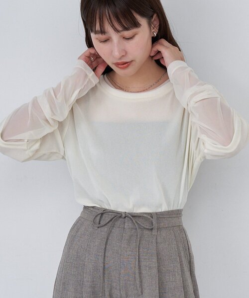 Kastane（カスタネ）の「*【前後2WAY】B ベロアレイヤードライクトップス（Tシャツ/カットソー・レディース・ブラック/アイボリー/ブラウン・FREE）」の2枚目の写真