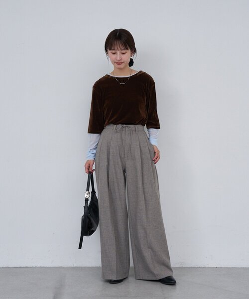 Kastane（カスタネ）の「*【前後2WAY】B ベロアレイヤードライクトップス（Tシャツ/カットソー・レディース・ブラック/アイボリー/ブラウン・FREE）」の22枚目の写真