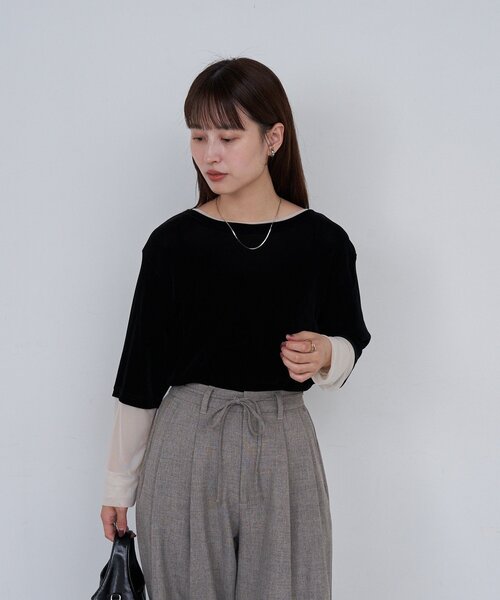 Kastane（カスタネ）の「*【前後2WAY】B ベロアレイヤードライクトップス（Tシャツ/カットソー・レディース・ブラック/アイボリー/ブラウン・FREE）」の14枚目の写真