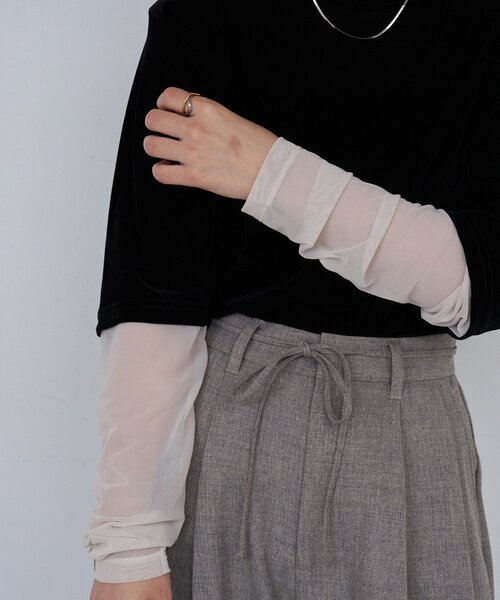 Kastane（カスタネ）の「*【前後2WAY】B ベロアレイヤードライクトップス（Tシャツ/カットソー・レディース・ブラック/アイボリー/ブラウン・FREE）」の5枚目の写真