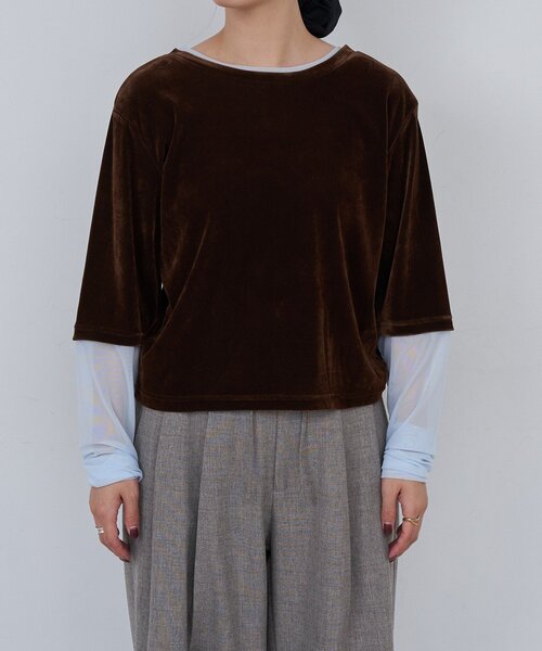 Kastane（カスタネ）の「*【前後2WAY】B ベロアレイヤードライクトップス（Tシャツ/カットソー・レディース・ブラック/アイボリー/ブラウン・FREE）」の6枚目の写真