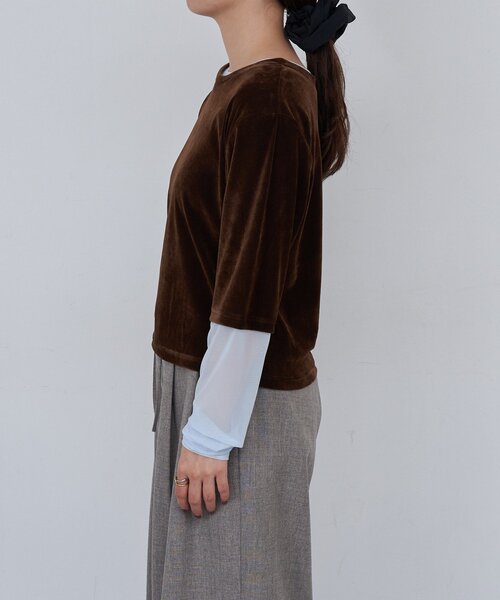 Kastane（カスタネ）の「*【前後2WAY】B ベロアレイヤードライクトップス（Tシャツ/カットソー・レディース・ブラック/アイボリー/ブラウン・FREE）」の4枚目の写真