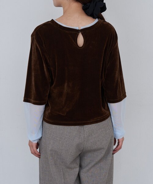 Kastane（カスタネ）の「*【前後2WAY】B ベロアレイヤードライクトップス（Tシャツ/カットソー・レディース・ブラック/アイボリー/ブラウン・FREE）」の7枚目の写真