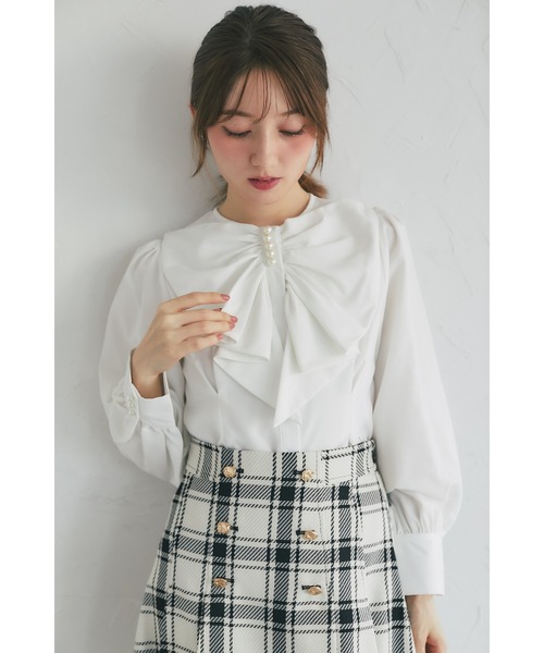 パール付きリボンラッフルブラウス（シャツ/ブラウス）｜tocco closet