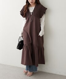 シャーリング裾切替ワンピース