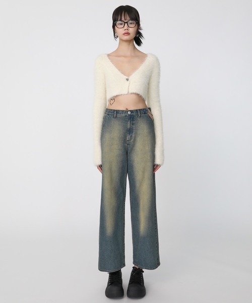 Heart Tattoo(ハートタトゥー)の「Heart button mohair like cardigan / ハートボタン モヘアライク カーディガン(カーディガン/ボレロ・レディース・ホワイト/ブラック・FREE)」の8枚目の写真