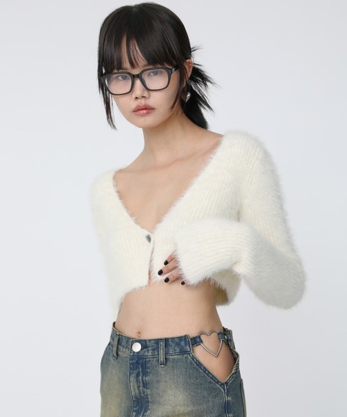 Heart Tattoo(ハートタトゥー)の「Heart button mohair like cardigan / ハートボタン モヘアライク カーディガン(カーディガン/ボレロ・レディース・ホワイト/ブラック・FREE)」の19枚目の写真