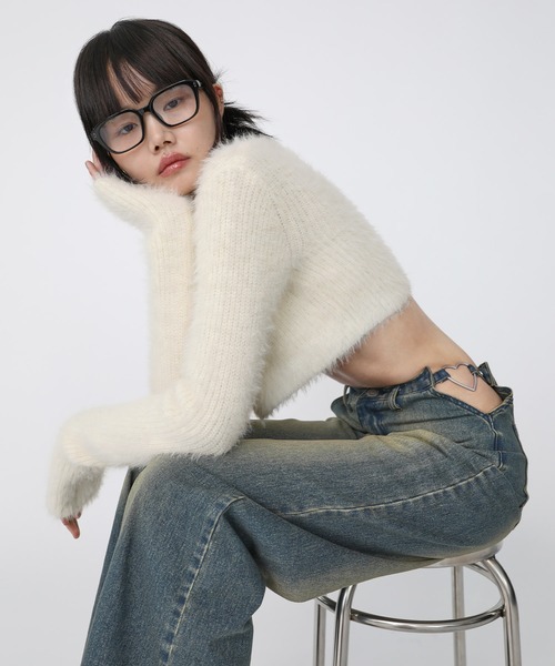 Heart Tattoo(ハートタトゥー)の「Heart button mohair like cardigan / ハートボタン モヘアライク カーディガン(カーディガン/ボレロ・レディース・ホワイト/ブラック・FREE)」の17枚目の写真