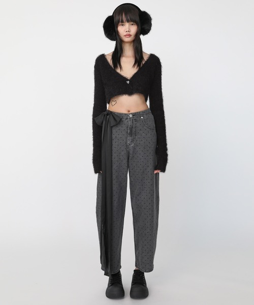 Heart Tattoo(ハートタトゥー)の「Heart button mohair like cardigan / ハートボタン モヘアライク カーディガン(カーディガン/ボレロ・レディース・ホワイト/ブラック・FREE)」の7枚目の写真