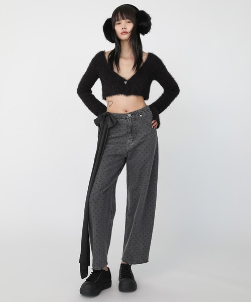 Heart Tattoo(ハートタトゥー)の「Heart button mohair like cardigan / ハートボタン モヘアライク カーディガン(カーディガン/ボレロ・レディース・ホワイト/ブラック・FREE)」の6枚目の写真
