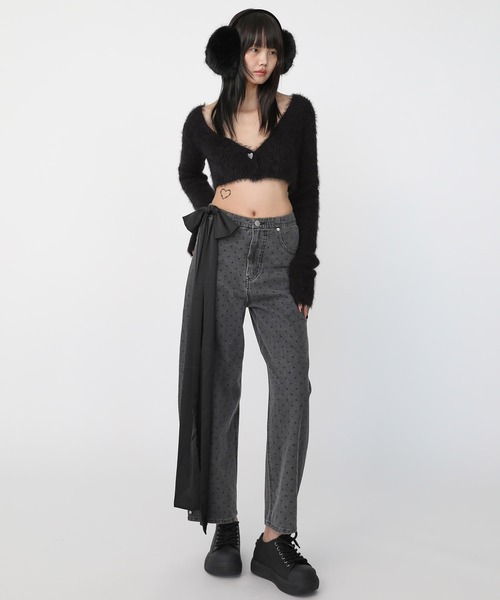 Heart Tattoo(ハートタトゥー)の「Heart button mohair like cardigan / ハートボタン モヘアライク カーディガン(カーディガン/ボレロ・レディース・ホワイト/ブラック・FREE)」の5枚目の写真