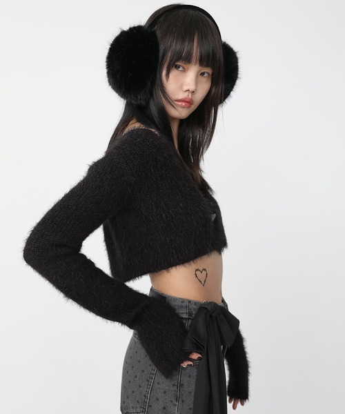Heart Tattoo(ハートタトゥー)の「Heart button mohair like cardigan / ハートボタン モヘアライク カーディガン(カーディガン/ボレロ・レディース・ホワイト/ブラック・FREE)」の13枚目の写真
