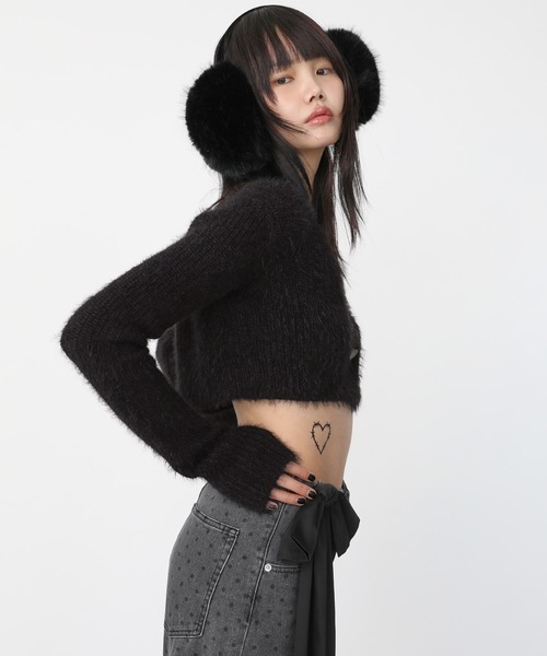 Heart Tattoo(ハートタトゥー)の「Heart button mohair like cardigan / ハートボタン モヘアライク カーディガン(カーディガン/ボレロ・レディース・ホワイト/ブラック・FREE)」の12枚目の写真