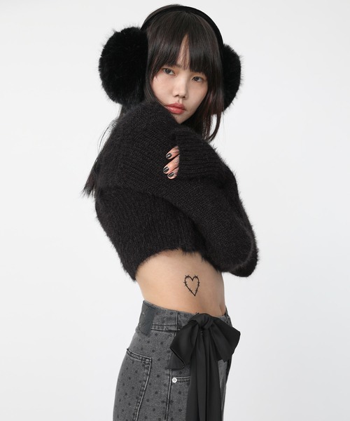 Heart Tattoo(ハートタトゥー)の「Heart button mohair like cardigan / ハートボタン モヘアライク カーディガン(カーディガン/ボレロ・レディース・ホワイト/ブラック・FREE)」の11枚目の写真