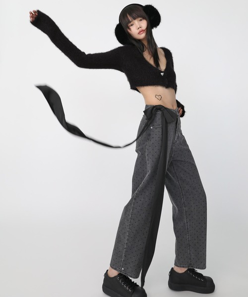 Heart Tattoo(ハートタトゥー)の「Heart button mohair like cardigan / ハートボタン モヘアライク カーディガン(カーディガン/ボレロ・レディース・ホワイト/ブラック・FREE)」の10枚目の写真