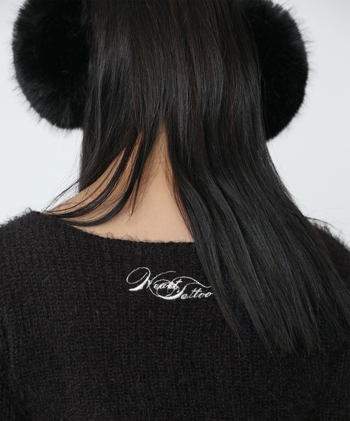 Heart Tattoo(ハートタトゥー)の「Heart button mohair like cardigan / ハートボタン モヘアライク カーディガン(カーディガン/ボレロ・レディース・ホワイト/ブラック・FREE)」の9枚目の写真