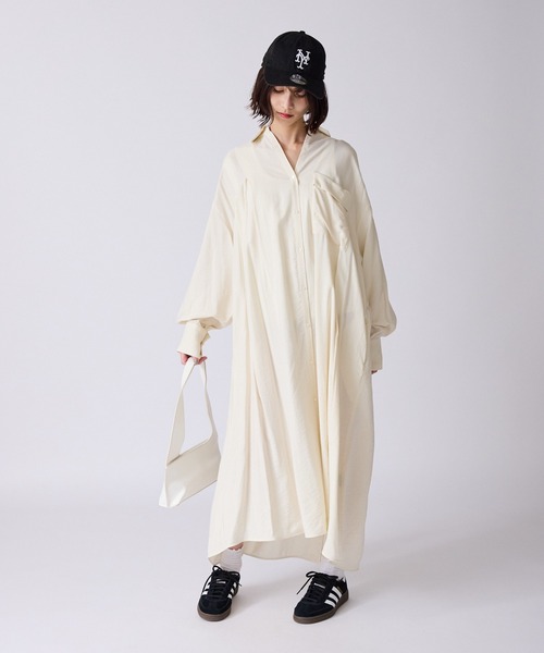 c/est（シーエ）の「c/est/シーエ FRANNY フラニー ワイドシルエット シャツワンピース 秋物 秋服 2026年秋冬（シャツワンピース・レディース・ネイビー/オフホワイト・FREE）」の11枚目の写真