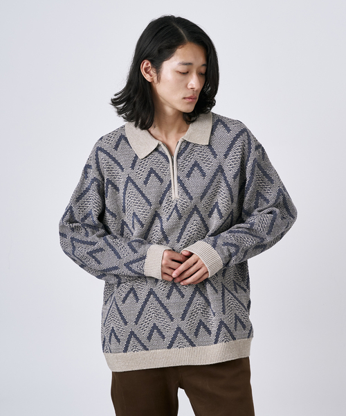 B.C STOCK(ベーセーストック)の「【CALIFORNIA RANCH HOUSE】モールハーフジップニット(ニット/セーター・メンズ・カーキ/ネイビー/ベージュ・MEDIUM/LARGE)」の1枚目の写真
