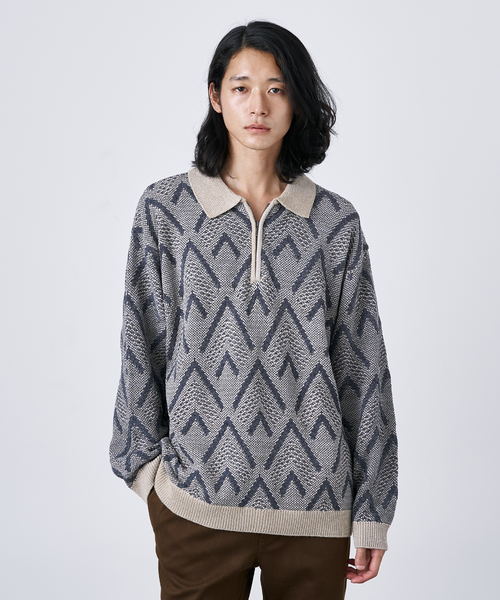 B.C STOCK(ベーセーストック)の「【CALIFORNIA RANCH HOUSE】モールハーフジップニット(ニット/セーター・メンズ・カーキ/ネイビー/ベージュ・MEDIUM/LARGE)」の5枚目の写真