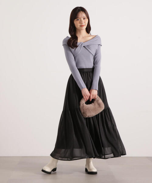 PROPORTION BODY DRESSING（プロポーションボディドレッシング）の「【加藤栞さん着用】シアーティアードスカート / 1215220106（スカート・レディース・ホワイト系その他/ブラック・MEDIUM/P/S）」の4枚目の写真