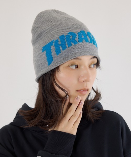 RODEO CROWNS WIDE BOWL（ロデオクラウンズワイドボウル）の「THRASHER ニットキャップ（ニットキャップ/ビーニー・レディース・ブラック/グレー×ホワイト/ブラウン・FREE）」の2枚目の写真