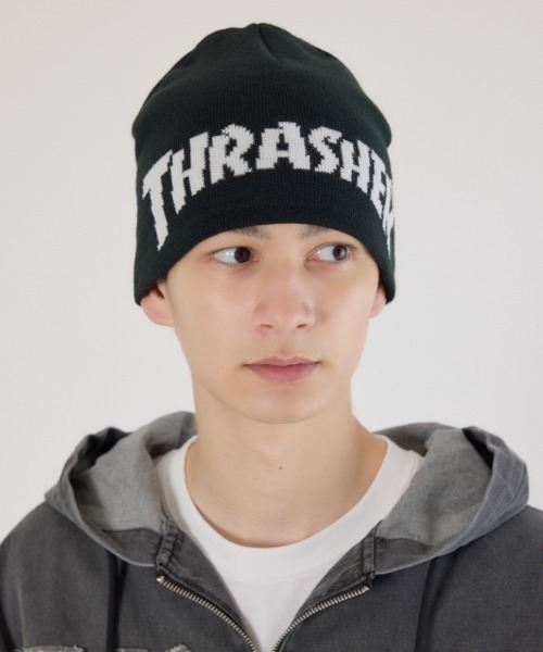 RODEO CROWNS WIDE BOWL（ロデオクラウンズワイドボウル）の「THRASHER ニットキャップ（ニットキャップ/ビーニー・レディース・ブラック/グレー×ホワイト/ブラウン・FREE）」の8枚目の写真