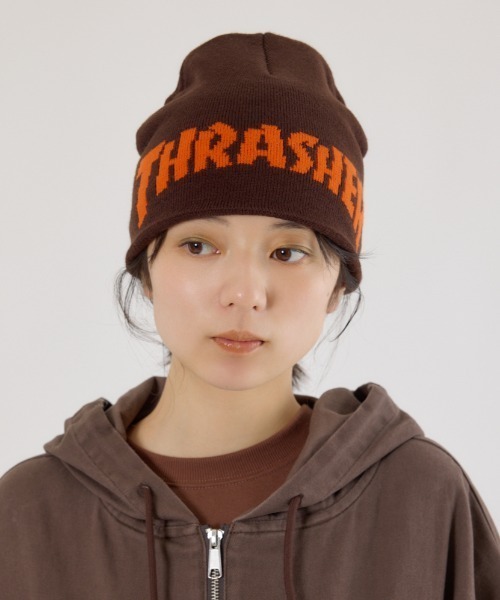 RODEO CROWNS WIDE BOWL（ロデオクラウンズワイドボウル）の「THRASHER ニットキャップ（ニットキャップ/ビーニー・レディース・ブラック/グレー×ホワイト/ブラウン・FREE）」の12枚目の写真
